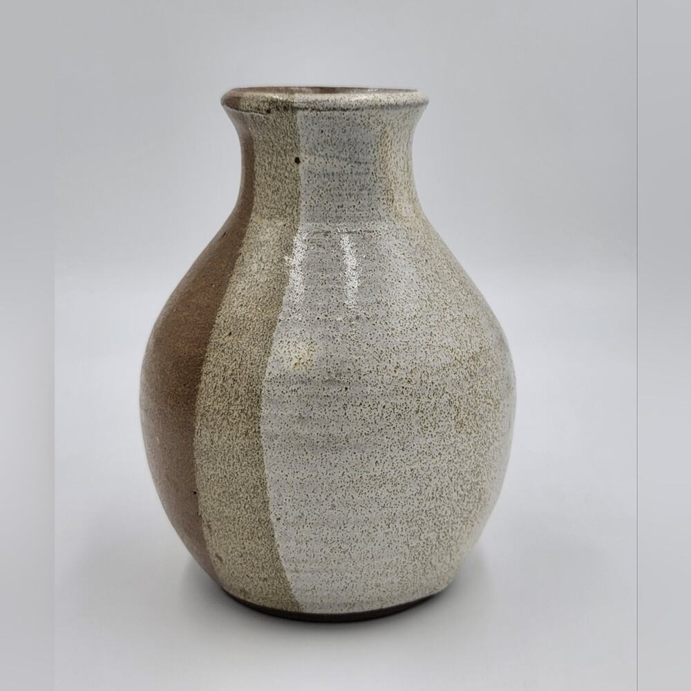 Vintage tri color earthtone handmade ceramic earthenware folk art vase